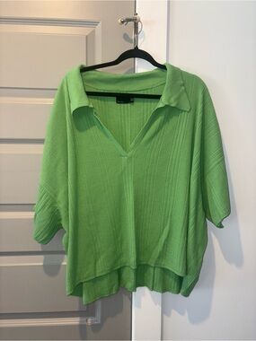 ASOS Curve Green Ribbed Oversized Collared Top Shirt US 20